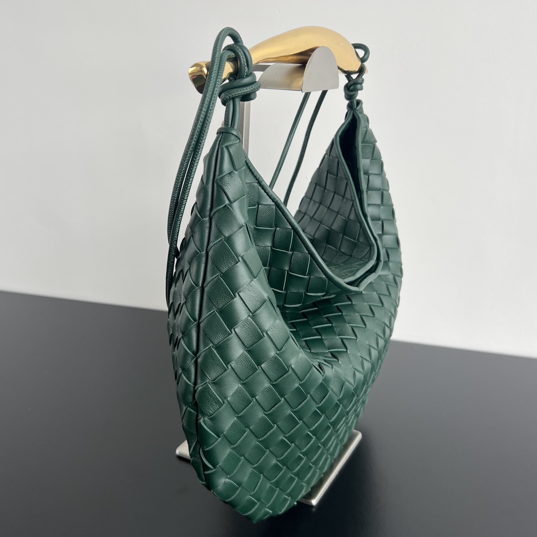 Medium Sardine Intrecciato Leather Shoulder Bag Emerald Green